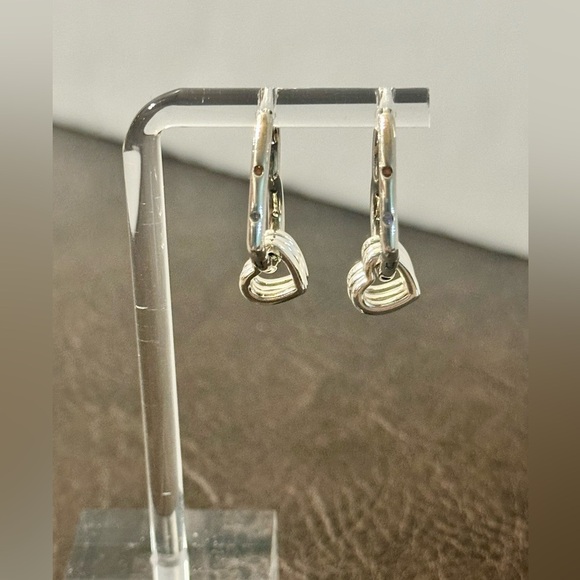 NWOT Sterling Silver 925 Open Heart Hoop Dangle Pierced Earrings - Picture 1 of 7